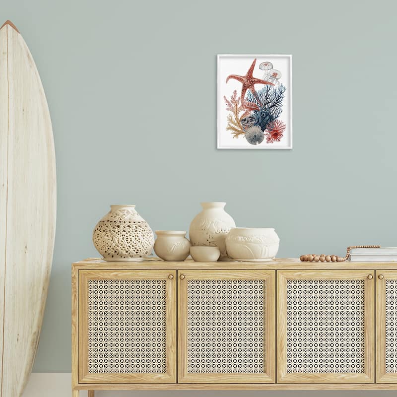 Stupell Natural Aquatic Sea Creatures Framed Giclee Art Design By Ramona Murdock