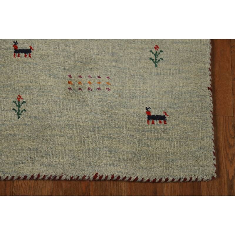 Hand Knotted Oriental 100% Wool Carpet Tribal Animal Pictorial Green Gabbeh Area Rug - 5' 0'' X 2' 11''