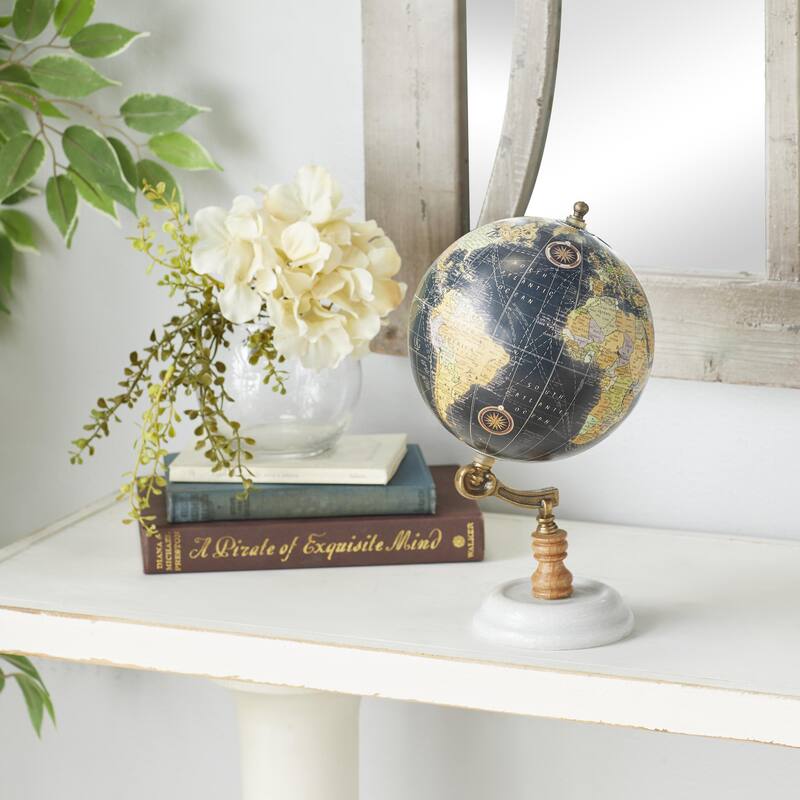 Marble Globe with Marble Base - Teal, White, Black - Roche River Decor