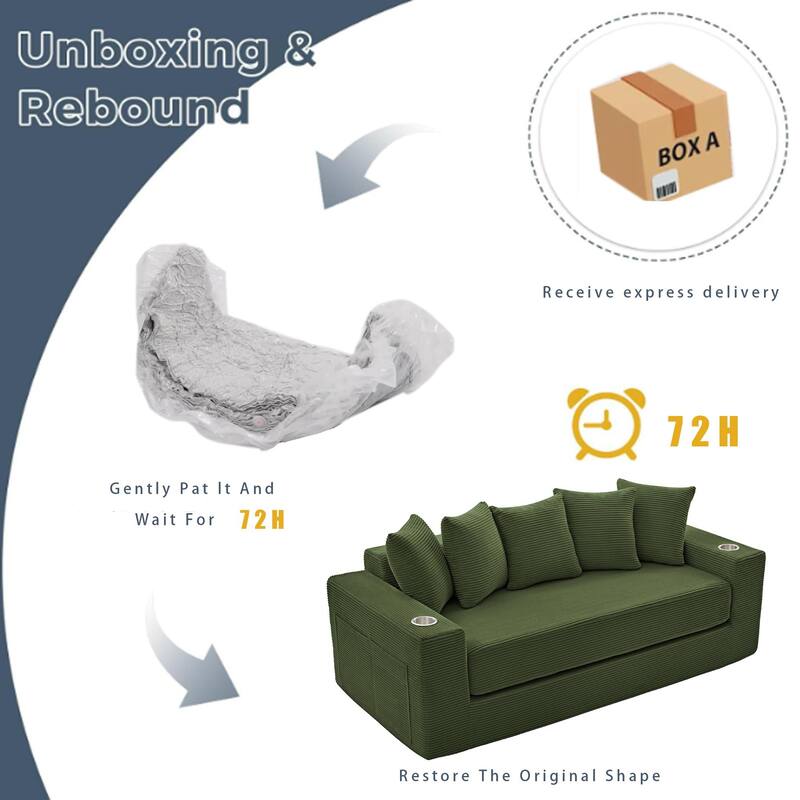 2-in-1 Convertible Sleeper Sofa, Floor Folding Couch, Sofa Bed with Side Pocket, Pull Out Loveseat with Cup Holders