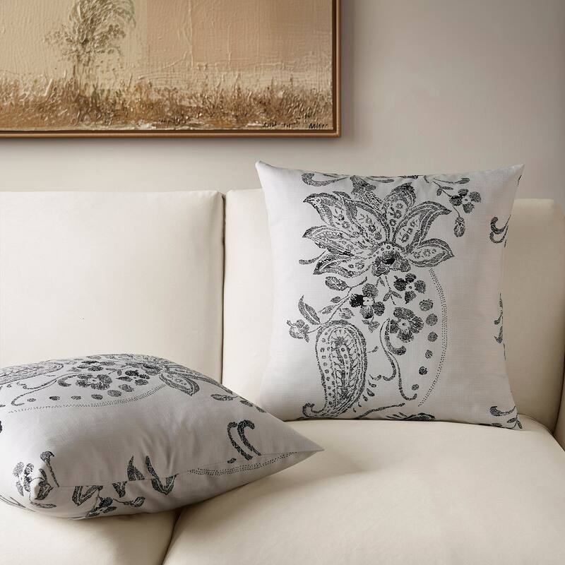 Exclusive Fabrics Printed Cotton Throw Pillow Covers 18 X 18 - Textured Decorative Pillow Covers (Set of 2)