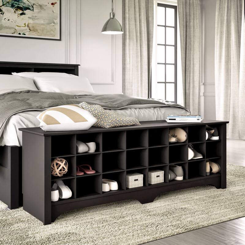 Prepac 24 pair Shoe Storage Cubby Bench, Multiple Finishes