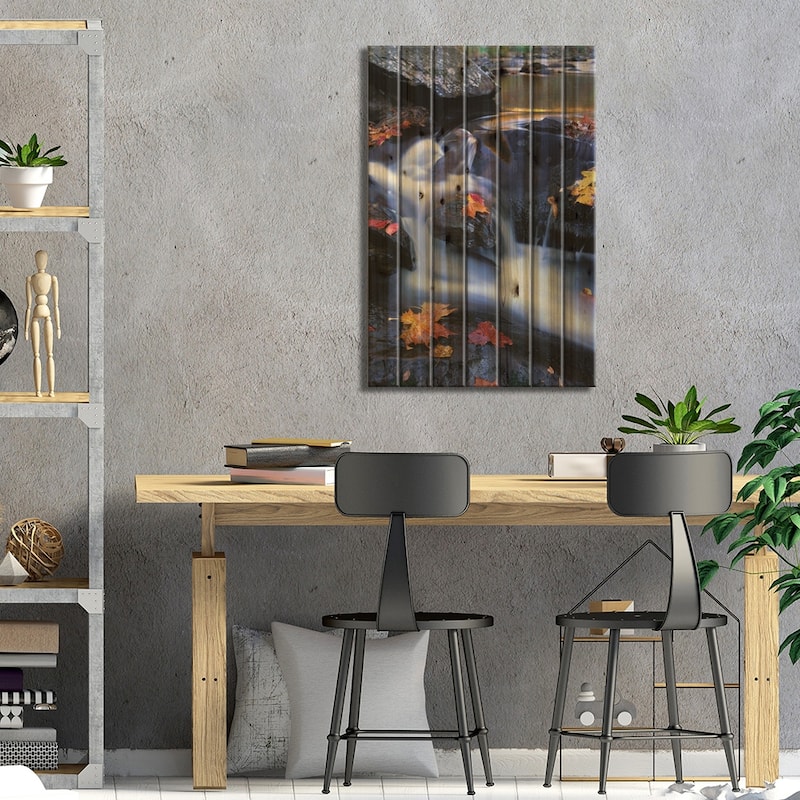 Autumn Leaves In Little River, Great Smoky Mountains National Park, Tennessee - Vertical Print On Wood by Tim Fitzharris