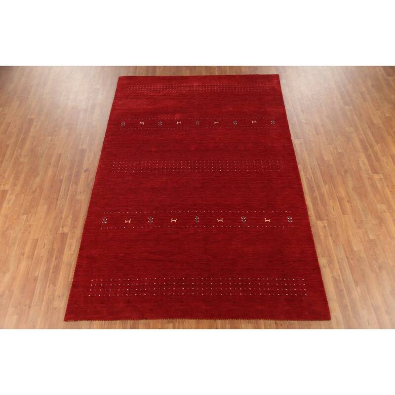 Gabbeh Oriental Area Rug Hand-Knotted Tribal Red Wool Carpet - 6'6"x 9'8"
