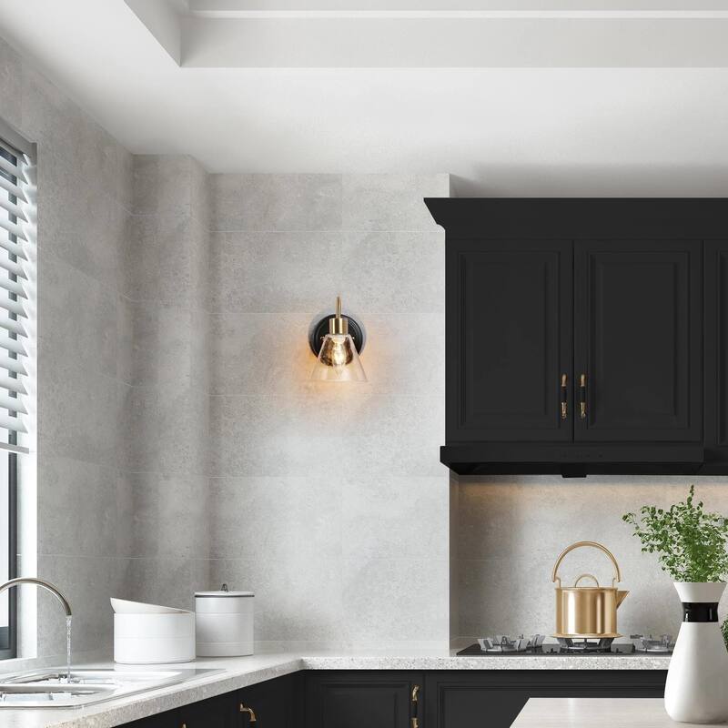 Zenith Modern Transitional 1-light Wall Sconce Black Gold LED Dimmable Bathroom Vanity Light