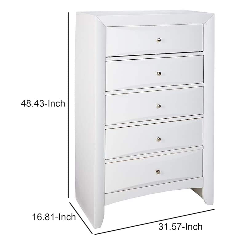 Spacious Wooden Chest with Beveled Drawer Fronts, White