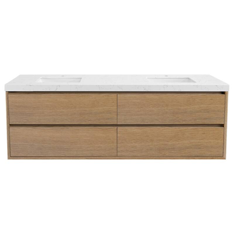 NebulaSky 60/ 72/ 84 in Wall Mounted Double Sink Bathroom Vanity with Engineered Stone Top Combo Cabinet Vanity Set - 84 inch