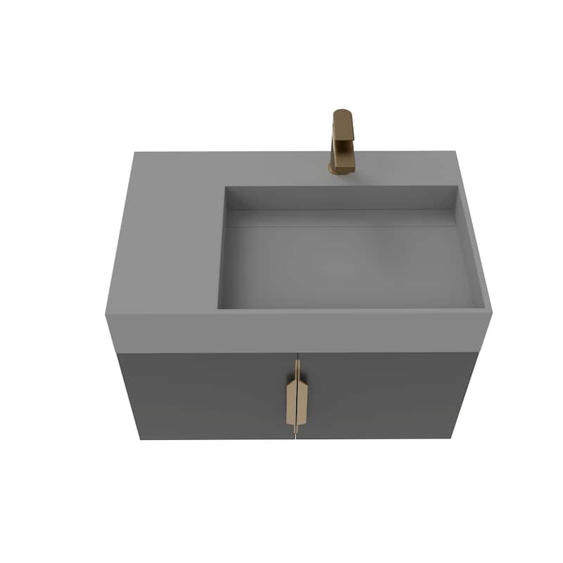 Amazon 30" Wall Mounted Bathroom Right Basin Vanity Set w/ Gray Top
