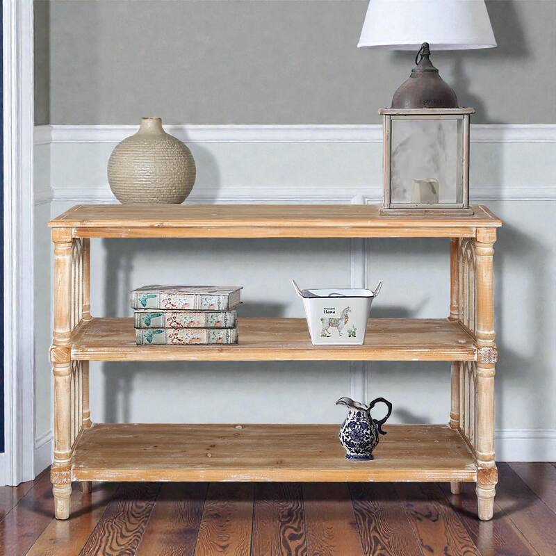 47" Rustic 3-Tier Console Table with Gothic Arched Details, Wooden Entryway Table for Hallway & Living Room - Natural
