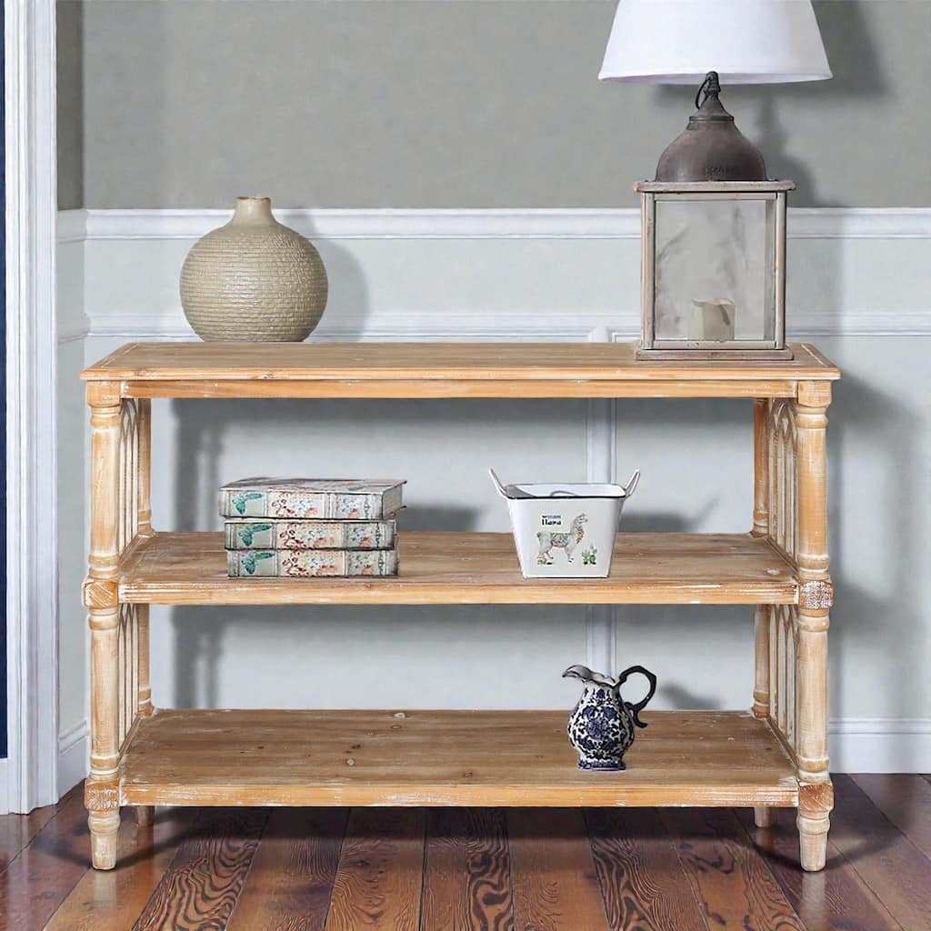 47" Rustic 3-Tier Console Table with Gothic Arched Details, Wooden Entryway Table for Hallway & Living Room