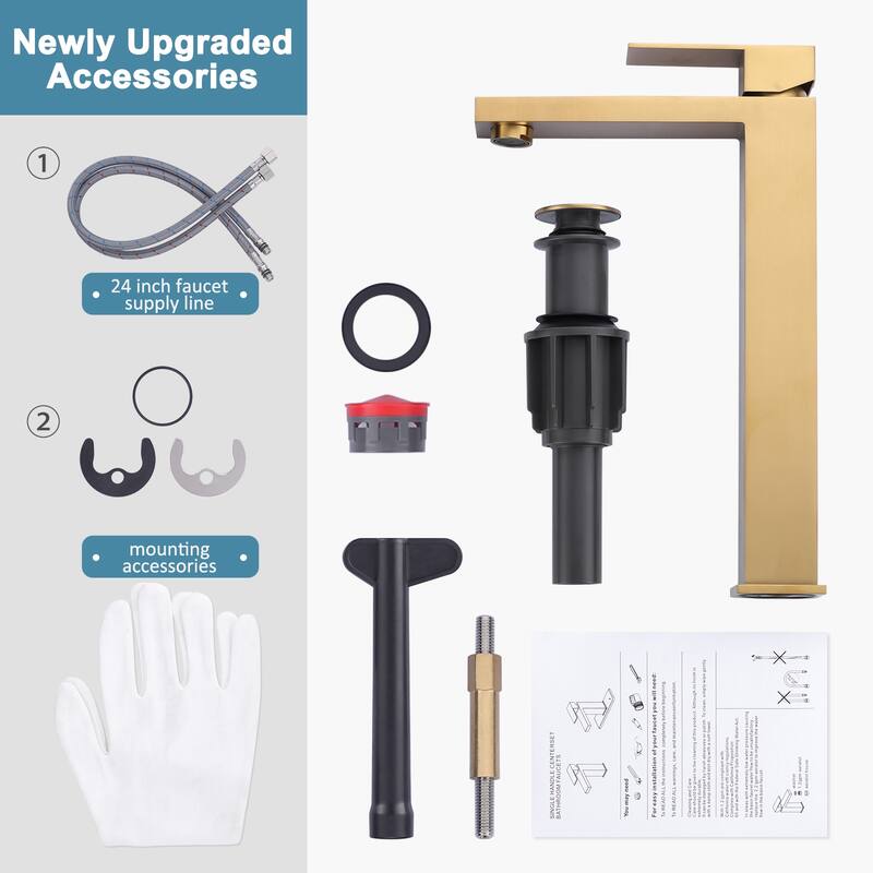 WOWOW Single Handle Single Hole High Arc Bathroom Vessel Faucet