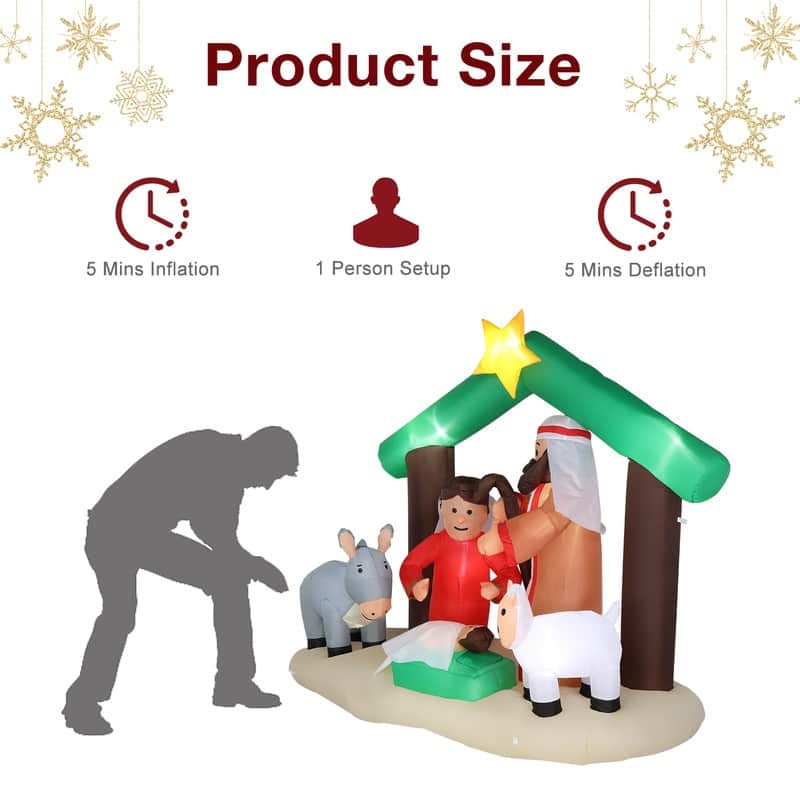 7 Ft. Christmas Snowy Night Nativity Scene Inflatables Outdoor Decoration with LED Lights