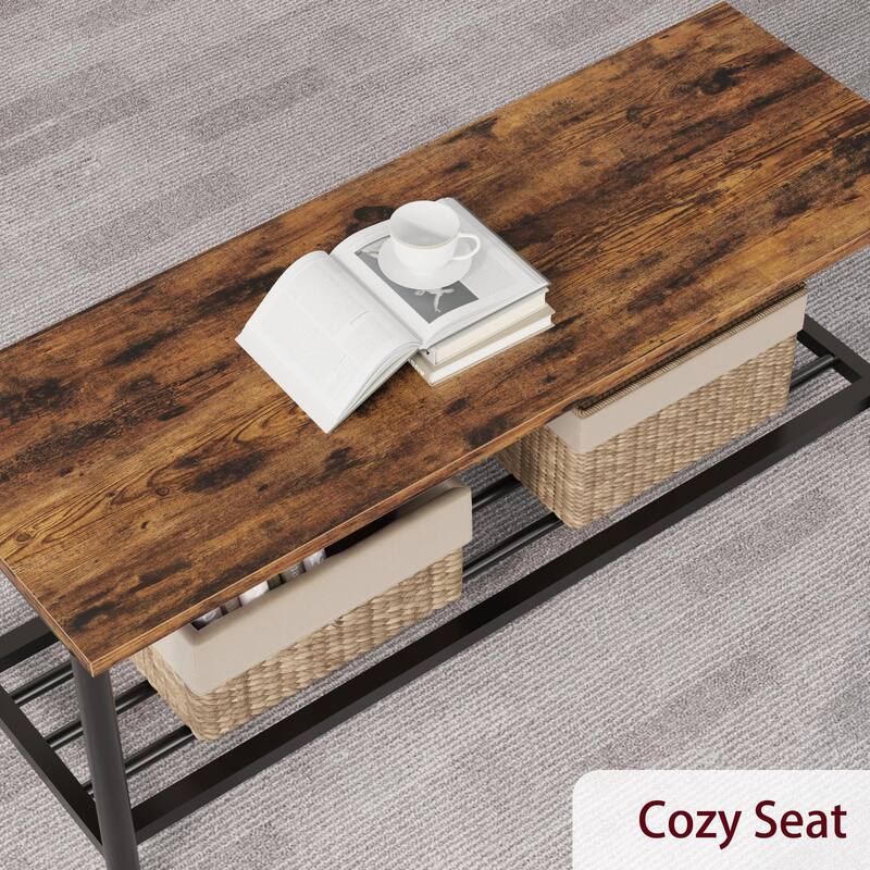 47.2" Rectangular Dining Table Set with Storage Bench and Wine Rack