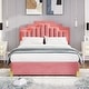 preview thumbnail 2 of 7, Pink Velvet LED Upholstered Platform Bed with RGB Lights, Stylish Metal Legs