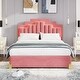 preview thumbnail 2 of 7, Pink Velvet Queen Platform Bed with RGB LED Lights and Storage Drawers