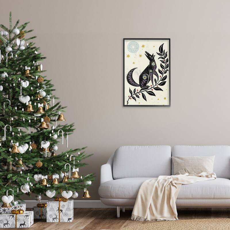 Stupell Howling Winter Wolf Framed Giclee Art Design By Hannah Moren