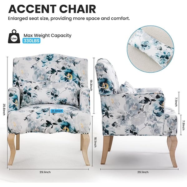 dimension image slide 1 of 5, EROMMY Floral Accent Chair for Living Room, Upholstered Wingback Armchair with Pillow.