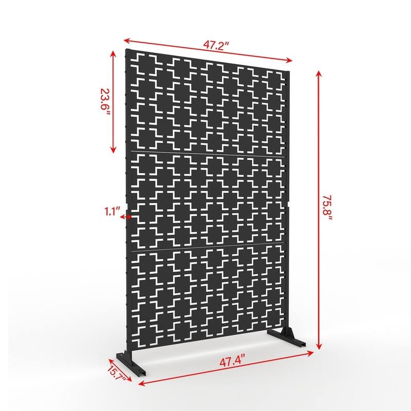 Free Standing Quadra Black Decorative Outdoor Privacy Screen, 47" L x 76" H