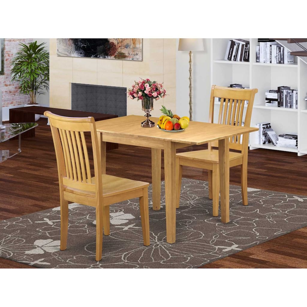 HomeStock 3-Pc Natural Brown Oak Finish Solid Wood Top Dining Table Set