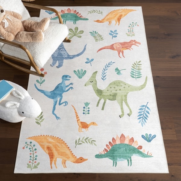slide 2 of 19, Nuloom Pavani Dinosaur SplashGuard Machine Washable Kids Area Rug Multi - 3' x 5'