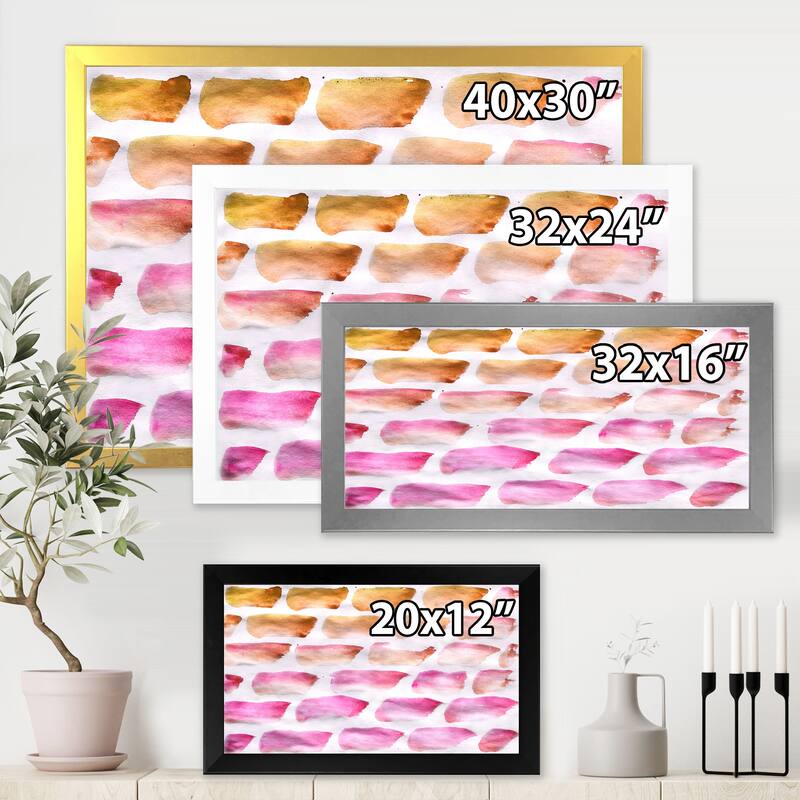 Designart "Pink and Dark Yellow Abstracts Brushes" Modern Framed Art