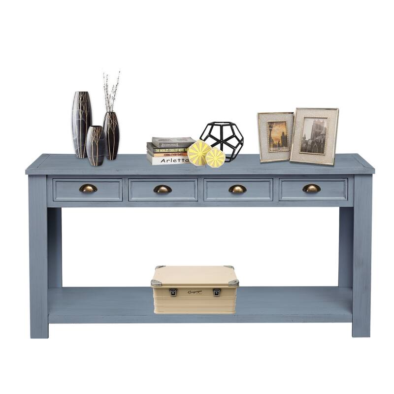 Kinbor Console Table End Table 2-Tier Hallway Sofa Table with Storage Drawers Bottom Shelf for Living Room, Entryway, Bedroom