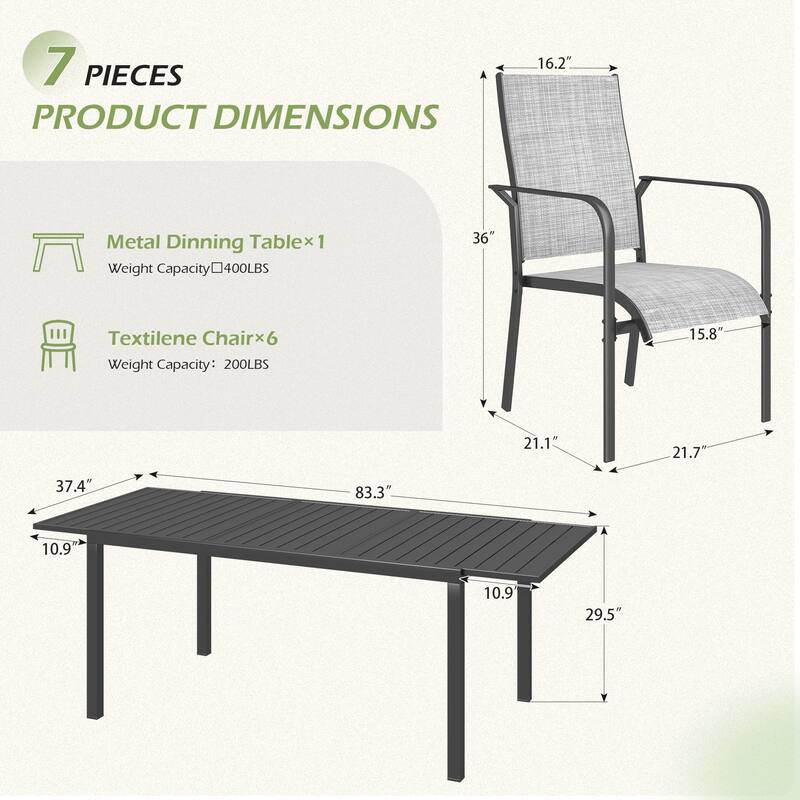Patio Dining Set, Outdoor Dining Table and Chairs Set with Textilene Chairs, Adjustable Umbrella Hole for Garden, Backyard