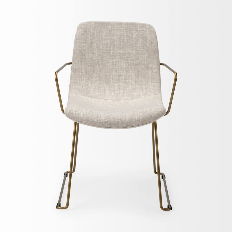 Cream Fabric Arm Chair, Gold Iron Legs and Modern Upholstered Seat - Cream-Gold - 23” L x 25.3” W x 32.8” H - Cream-Gold