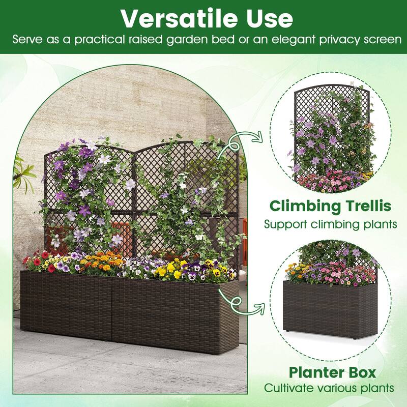 Gymax 49'' Raised Garden Bed w/ Trellis Wicker Planter Box w/ Privacy