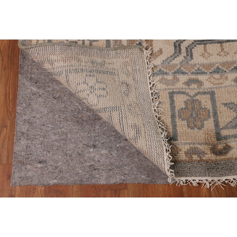 Geometric Khotan Indian Area Rug Hand-Knotted Beige Wool Carpet - 8'10" x 11'10"