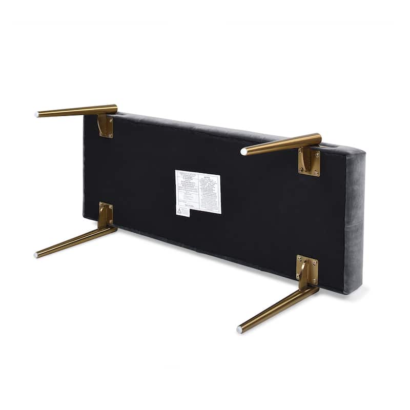 Upholstered Gold Accent Bench, Velvet, Sturdy Solid Birchwood and Plywood Frame