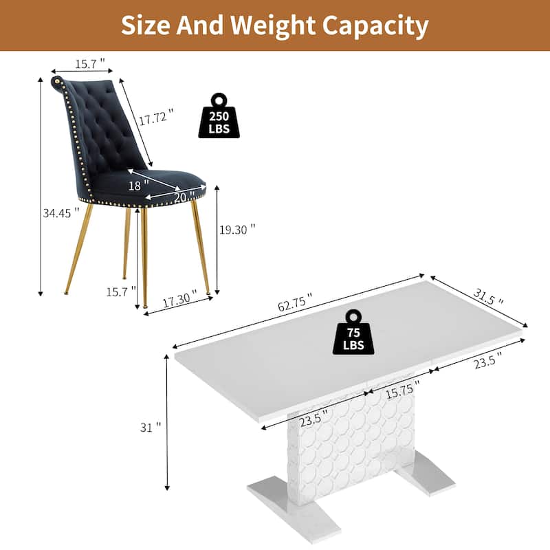 7-Piece Clihome High-gloss Extendable Table Velvet Chair Dining Set