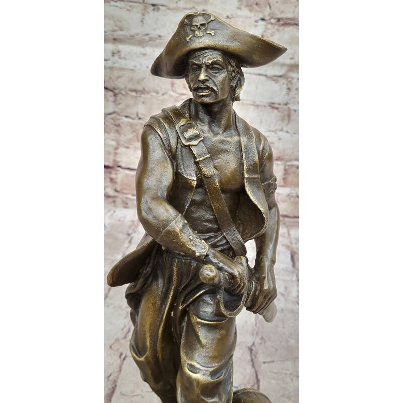 Swashbuckler Pirate Bronze Figure Statue Sculpture W/ Treasure Chest 13 Inches X 6 Inches