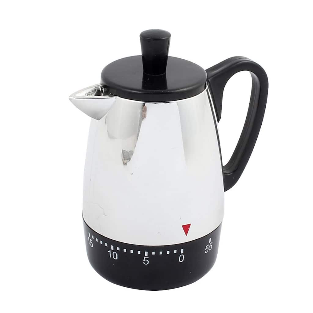 4x3.4x2.2-Inch 60 Mins Mechanical Kitchen Timer Coffee Pot Design - Silver Tone, Black