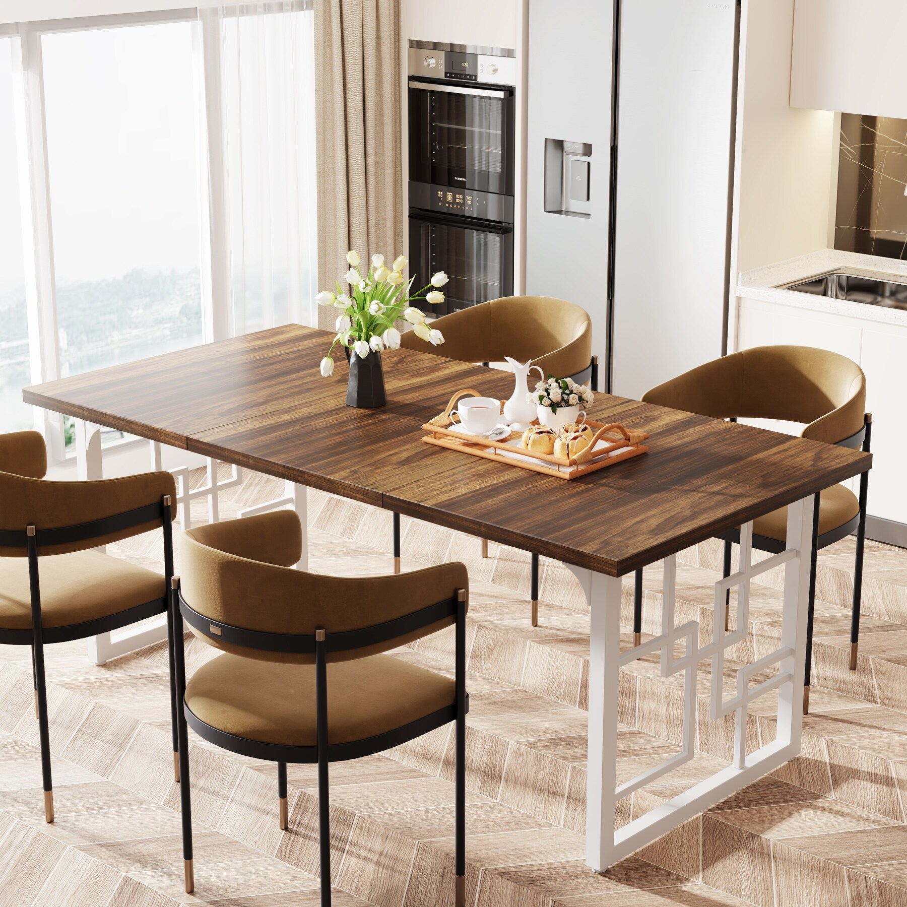 63 Inch Dining Table for 4-6 People, Rectangular Kitchen Dinner