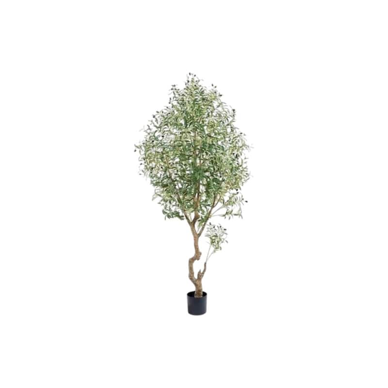 HomeRoots 87" Green Artificial Olive Tree In Cylindrical Black Cement Pot - 8.27 in. x 86.61 in. x 8.27 in.