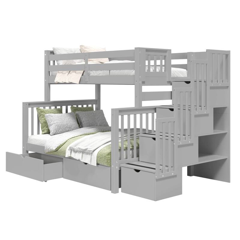 Taylor & Olive Trillium Twin over Full Stairway Bunk Bed, 2 Drawers