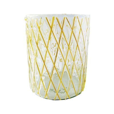Glass Candleholder with Embedded Rattan