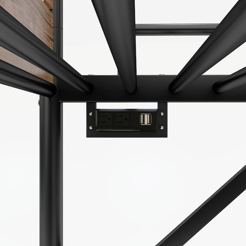 Twin XL Metal Bunk Bed with LED Light, Charge Station, and Storage Drawers