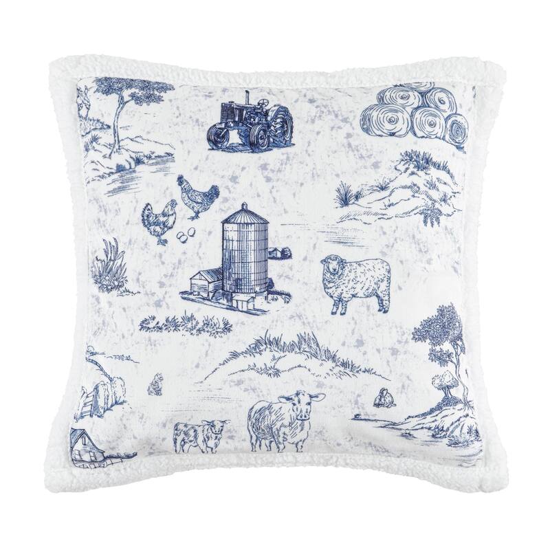 Indigo Hill by HiEnd Accents Campfire Sherpa Fleece Decorative Pillow, 18"x18" - Farm Life - Blue