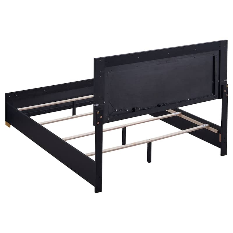 Dex Full Size Bed with LED Framed Headboard, Black Wood Finish, Gold Legs