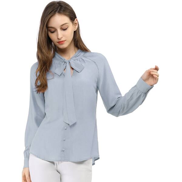 Shop Women S Bow Tie Neck Long Sleeve Casual Button Decor Shirt