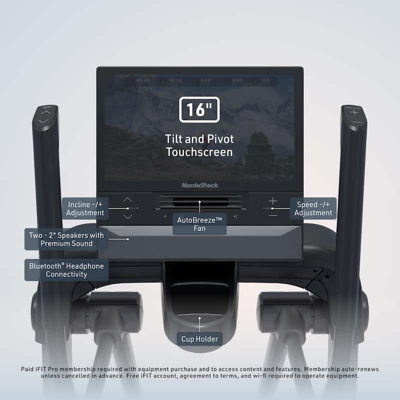 NordicTrack X16 Elliptical with 16" Touchscreen and 26 Resistance Levels; Perfect for Low-Impact Cardio Workouts