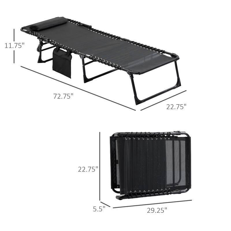 Foldable Outdoor Lounge Chair Portable Sun Lounger with 5-Position Recline and Removable Headrest for Patio Pool or Beach