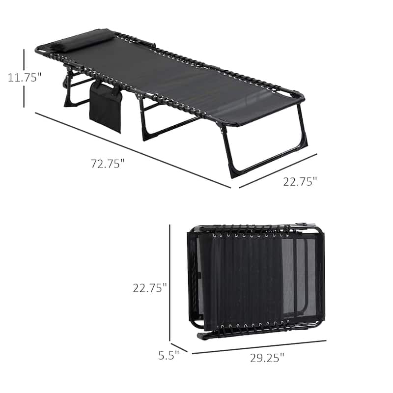 Outsunny Reclining Lounge Chair, Portable Sun Lounger, Folding Camping Cot, with Adjustable Backrest and Removable Pillow