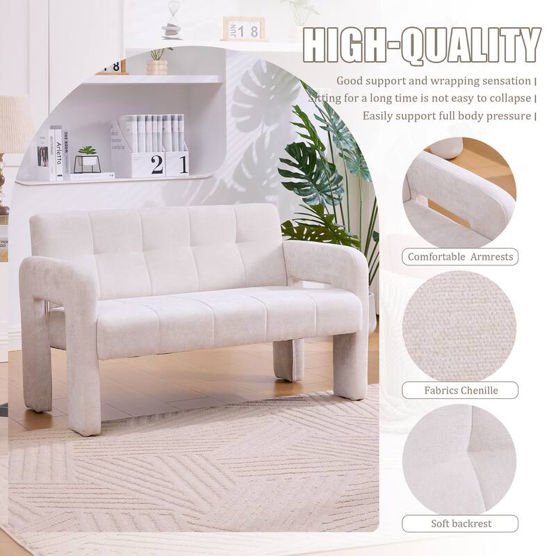 Modern 2-Seater Sofa Armchair with Chenille Fabric, for Living Rooms, Bedrooms, Lounges and Reading, Beige