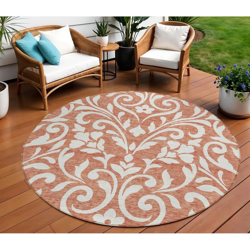HomeRoots Floral Transitional Rectangle Outdoor Rug - 8' Round