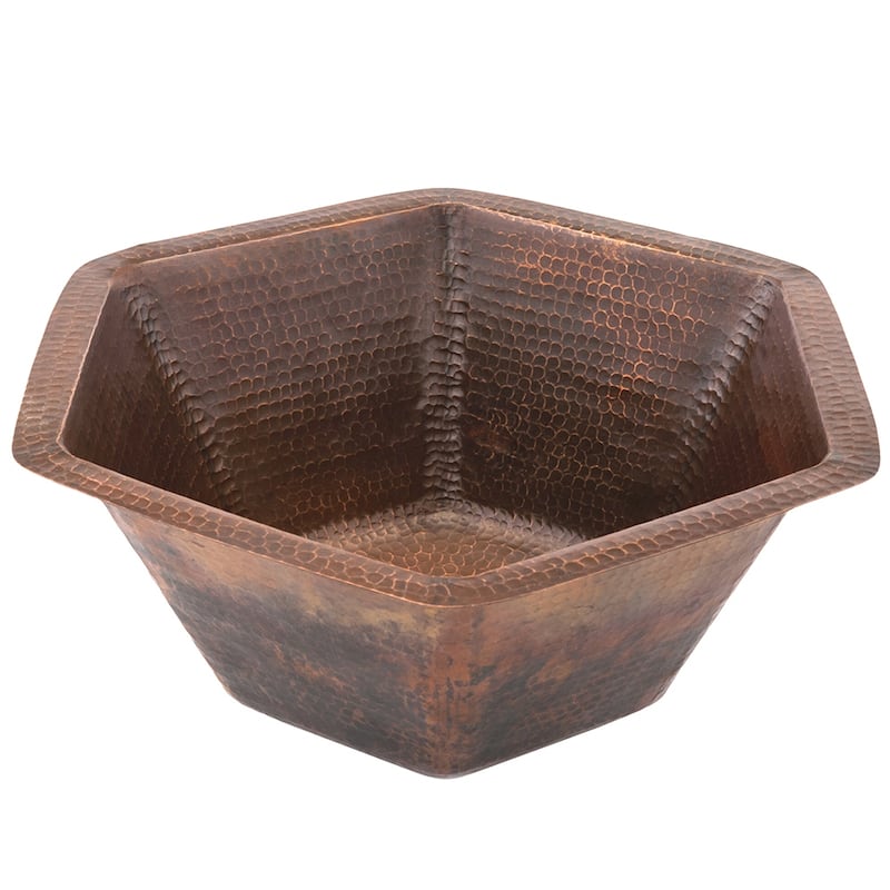 15.5-in Hexagon Under Counter Hammered Copper Bathroom Sink (LH15.5DB)
