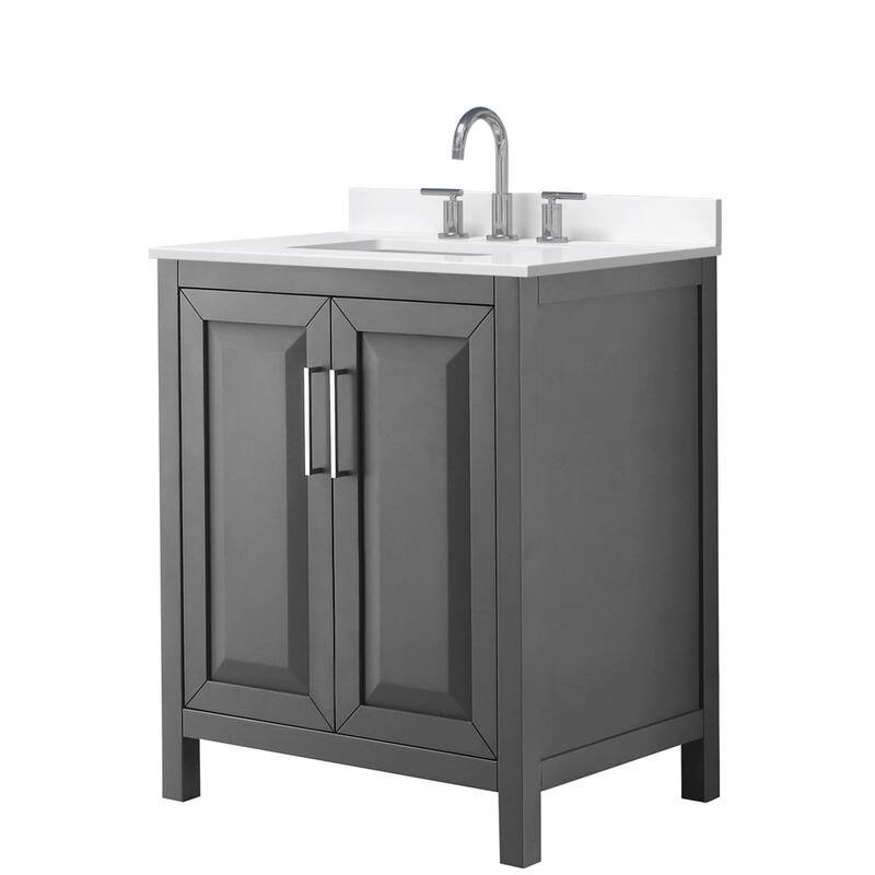 Daria 30-inch Single Vanity, 3 Hole Quartz Top - Dark Gray, Chrome Trim, White Quartz Top