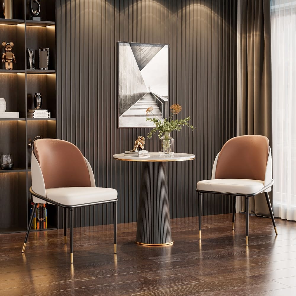 Set of 2 Microfiber Leather Upholstered Dining Chairs with Metal Legs - 20"x21"x32"